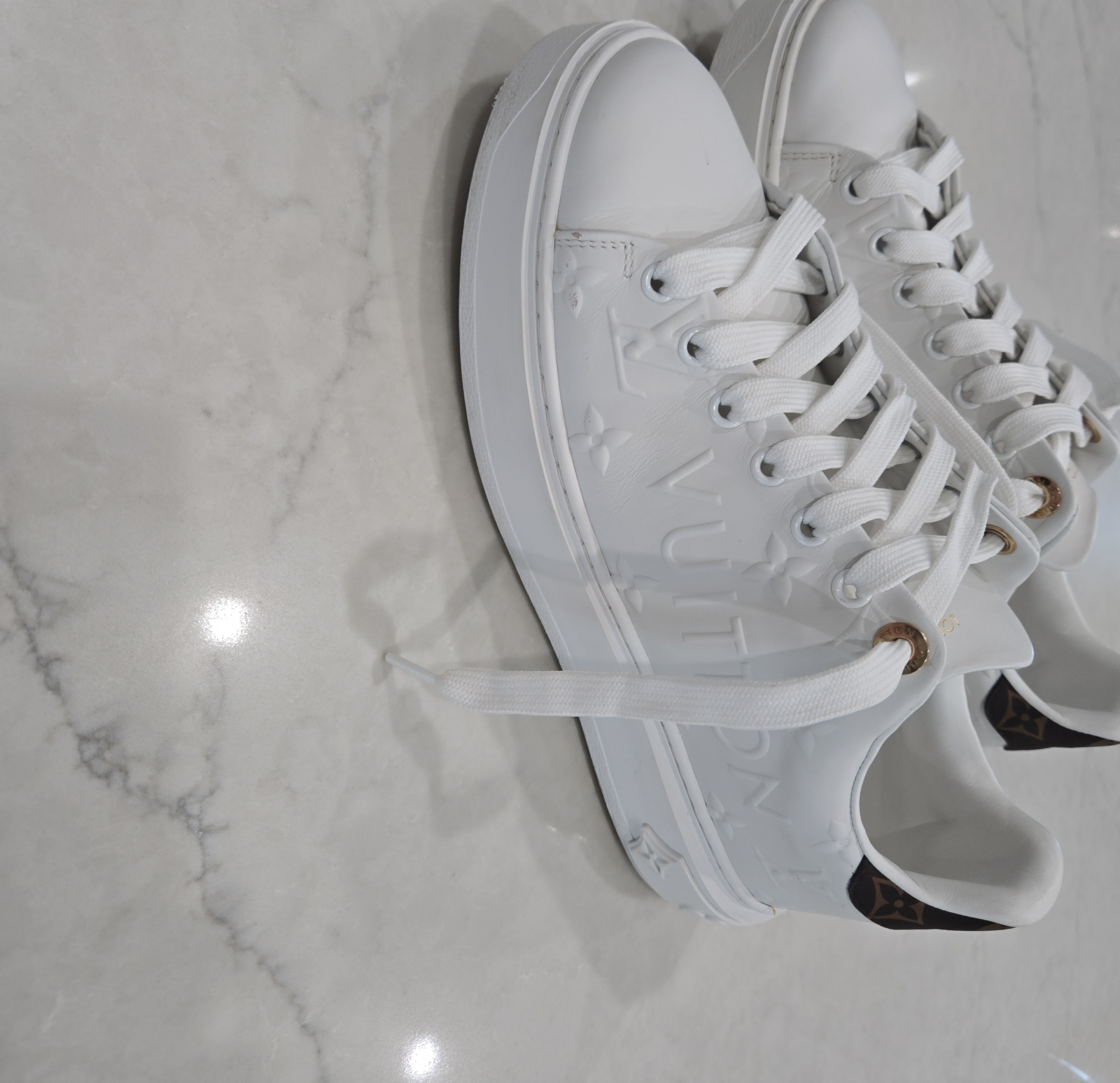 Louis Vuitton White Embossed Monogram Low-Top Sneakers